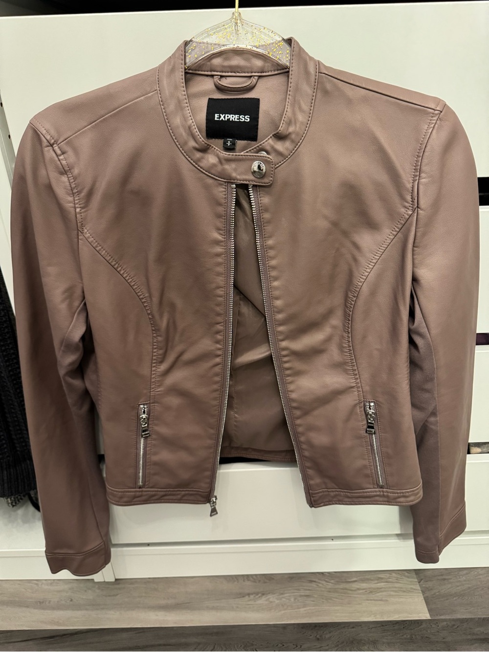 Express Women's Dusty Mauve Faux Leather Moto Jacket